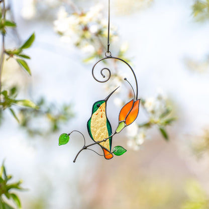 Hummingbird stained glass window hangings Godmother gift Hummingbird gifts stained glass suncatcher Grandma gift - Image 2