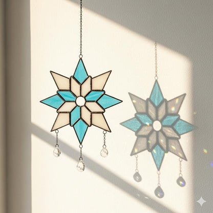 Stained Glass Snowflake Ornament, Christmas Window Suncatcher, Custom Engraved Holiday Decor, Xmas Gift for Mom, Unique Winter Decor - Image 1