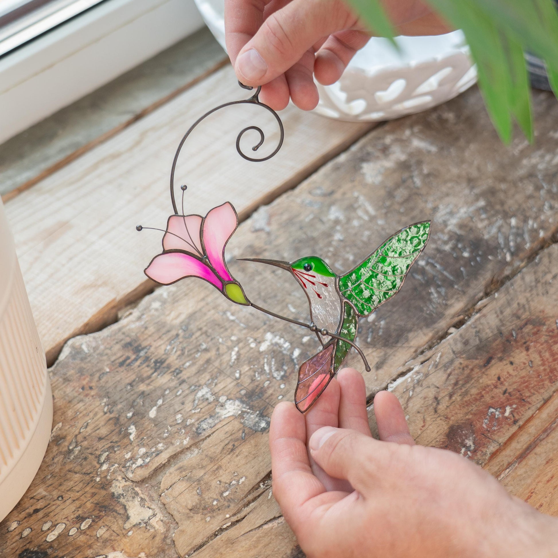Hummingbird stained glass window hangings Godfather gift Hummingbird ornament Home decor items aesthetic - Image 19