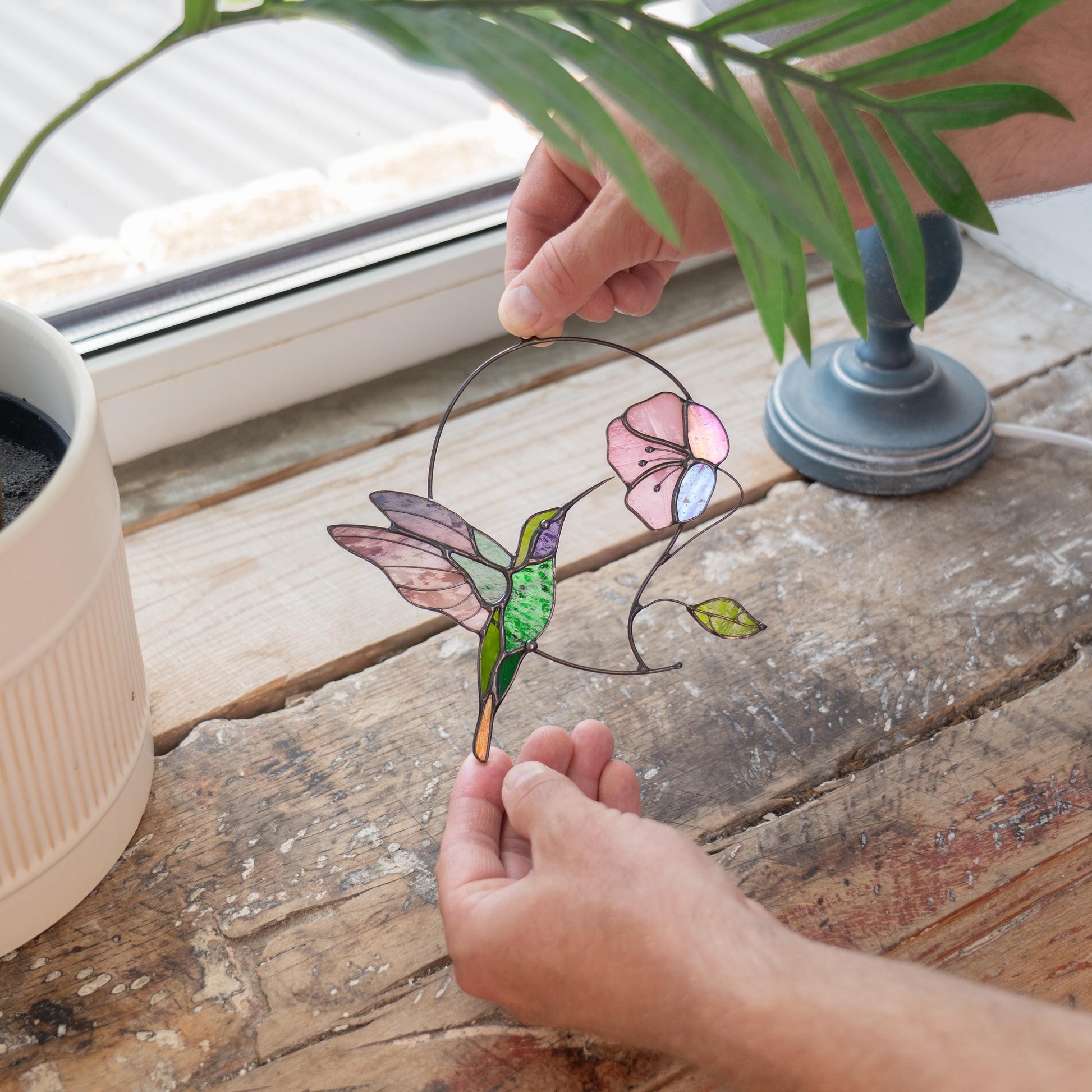 Hummingbird stained glass window hangings Gifts for mom from daughter Home decor items aesthetic Hummingbird ornament Bird lover gifts - Image 5