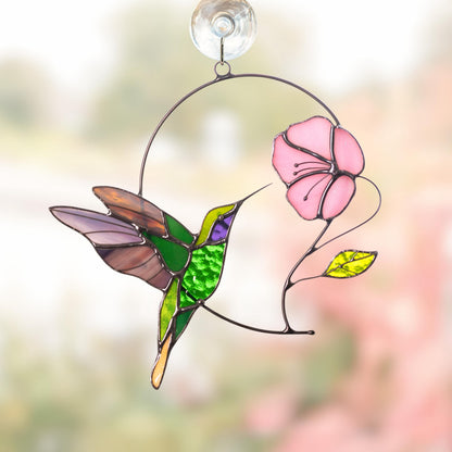 Hummingbird stained glass window hangings Gifts for mom from daughter Home decor items aesthetic Hummingbird ornament Bird lover gifts - Image 2
