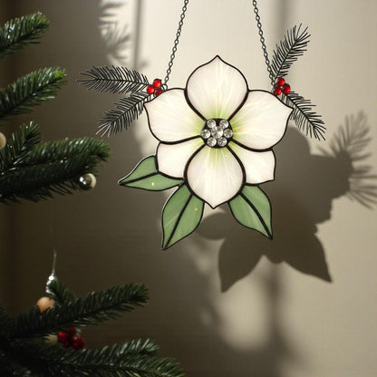 Stained Glass Christmas Rose Hellebore, Winter Flower Suncatcher, Window Hanging Ornament, Potted Plant Stake, Xmas Holiday Decor Gift - Image 8