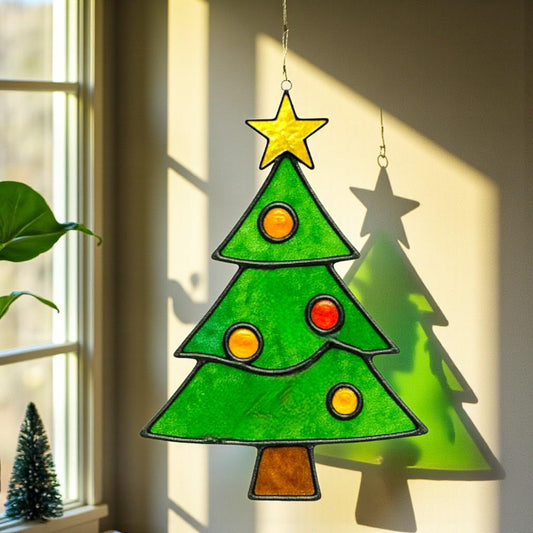 Handmade Real Stained Glass Christmas Tree Ornament–Custom Engraved Glass Decoration–Personalized Holiday Gift–Unique Suncatcher - Image 3