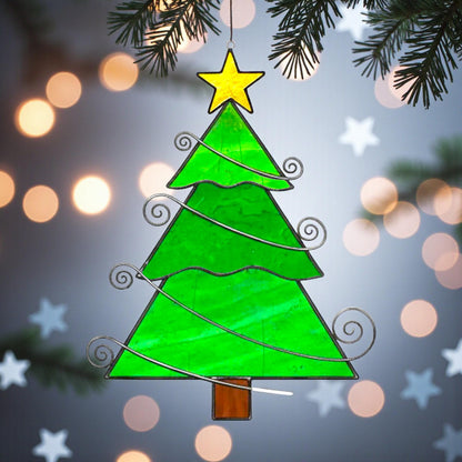 Handmade Real Stained Glass Christmas Tree Ornament–Custom Engraved Glass Decoration–Personalized Holiday Gift–Unique Suncatcher - Image 14