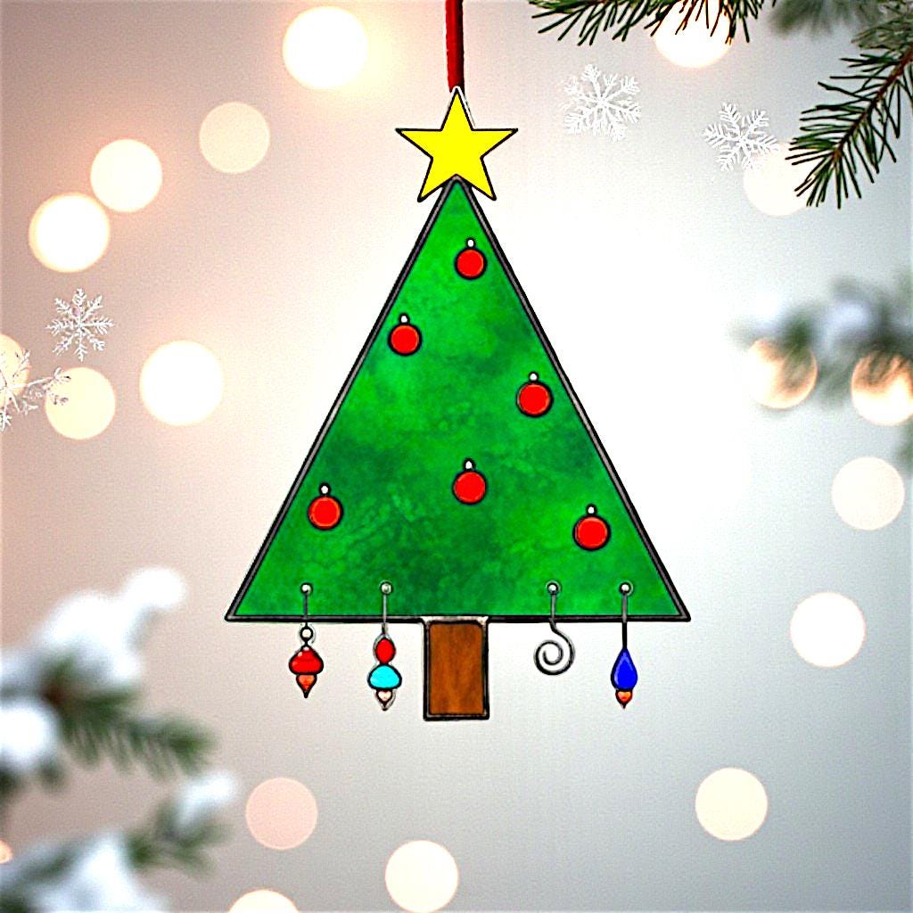 Handmade Real Stained Glass Christmas Tree Ornament–Custom Engraved Glass Decoration–Personalized Holiday Gift–Unique Suncatcher - Image 6