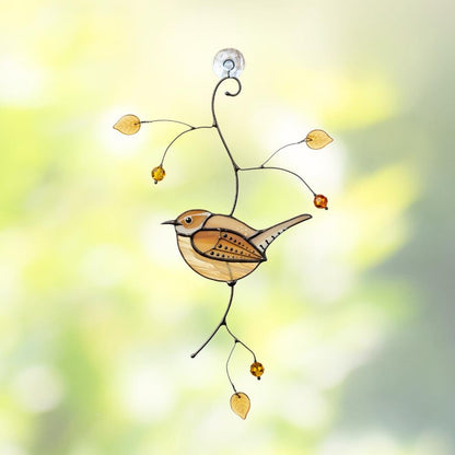 Carolina Wren stained glass bird suncatcher Mother in law gifts Custom stained glass window hangings House warming gifts new home - Image 1