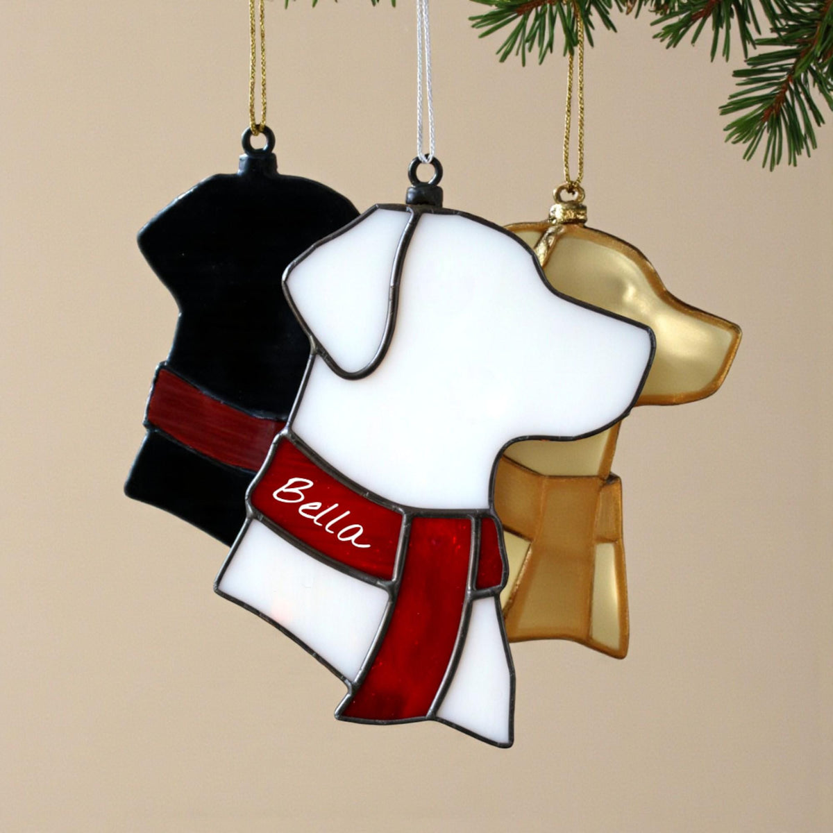 CUSTOM Dog Silhouette Stained Glass Ornament | Personalized Pet Christmas Gift | Dog Head with Scarf Holiday Decor | Free Name Engraving - Image 12