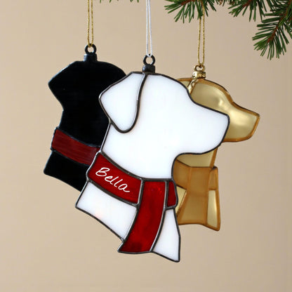 CUSTOM Dog Silhouette Stained Glass Ornament | Personalized Pet Christmas Gift | Dog Head with Scarf Holiday Decor | Free Name Engraving - Image 12