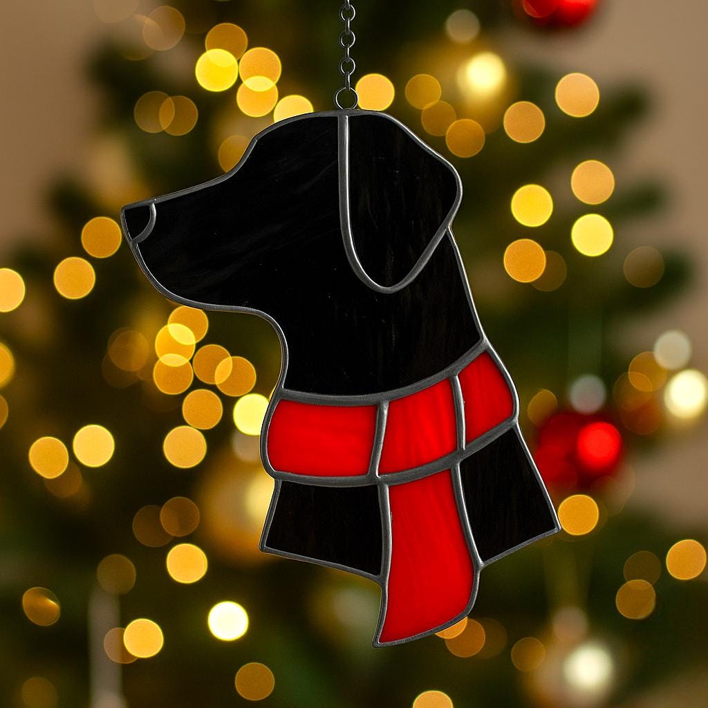 CUSTOM Dog Silhouette Stained Glass Ornament | Personalized Pet Christmas Gift | Dog Head with Scarf Holiday Decor | Free Name Engraving - Image 11
