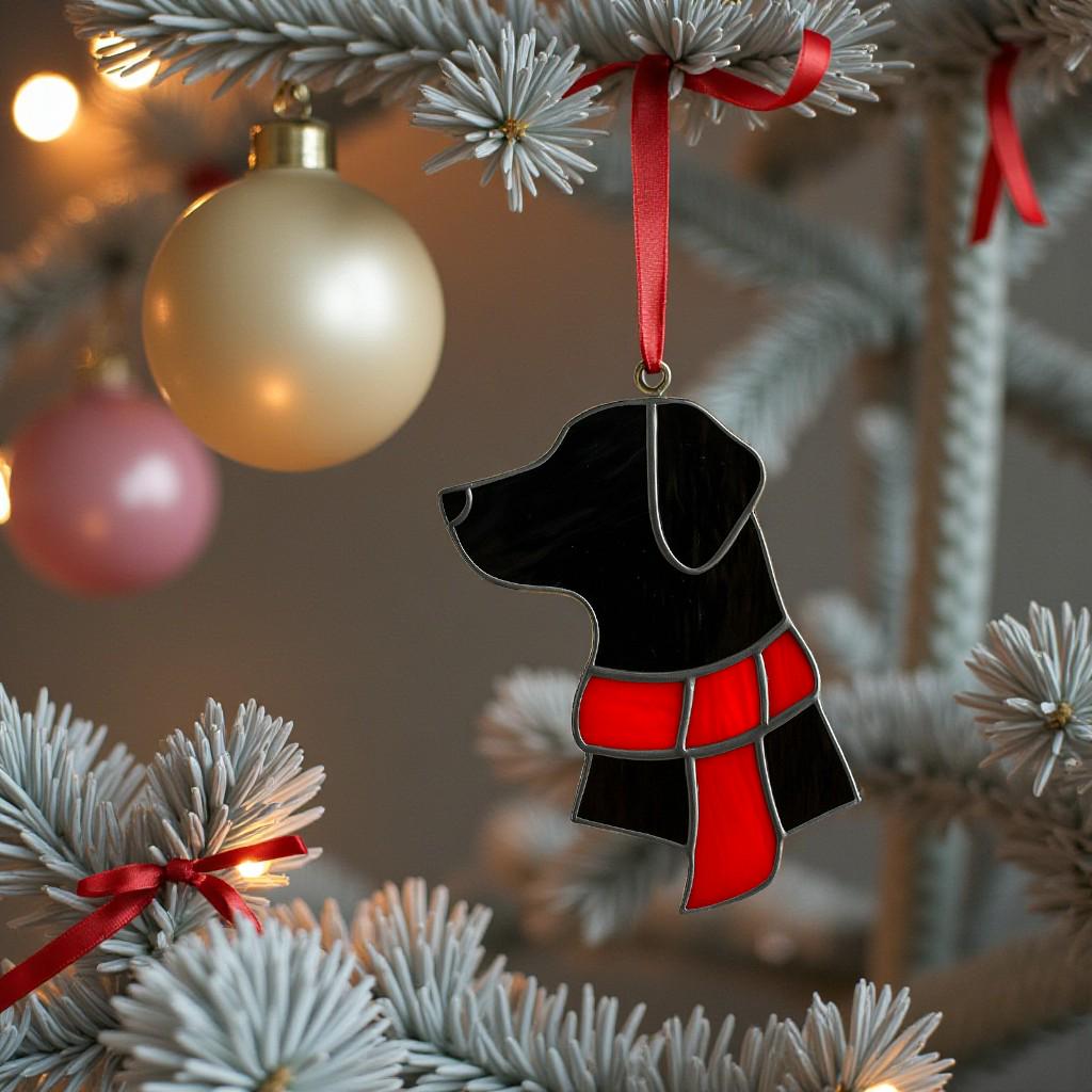 CUSTOM Dog Silhouette Stained Glass Ornament | Personalized Pet Christmas Gift | Dog Head with Scarf Holiday Decor | Free Name Engraving - Image 17
