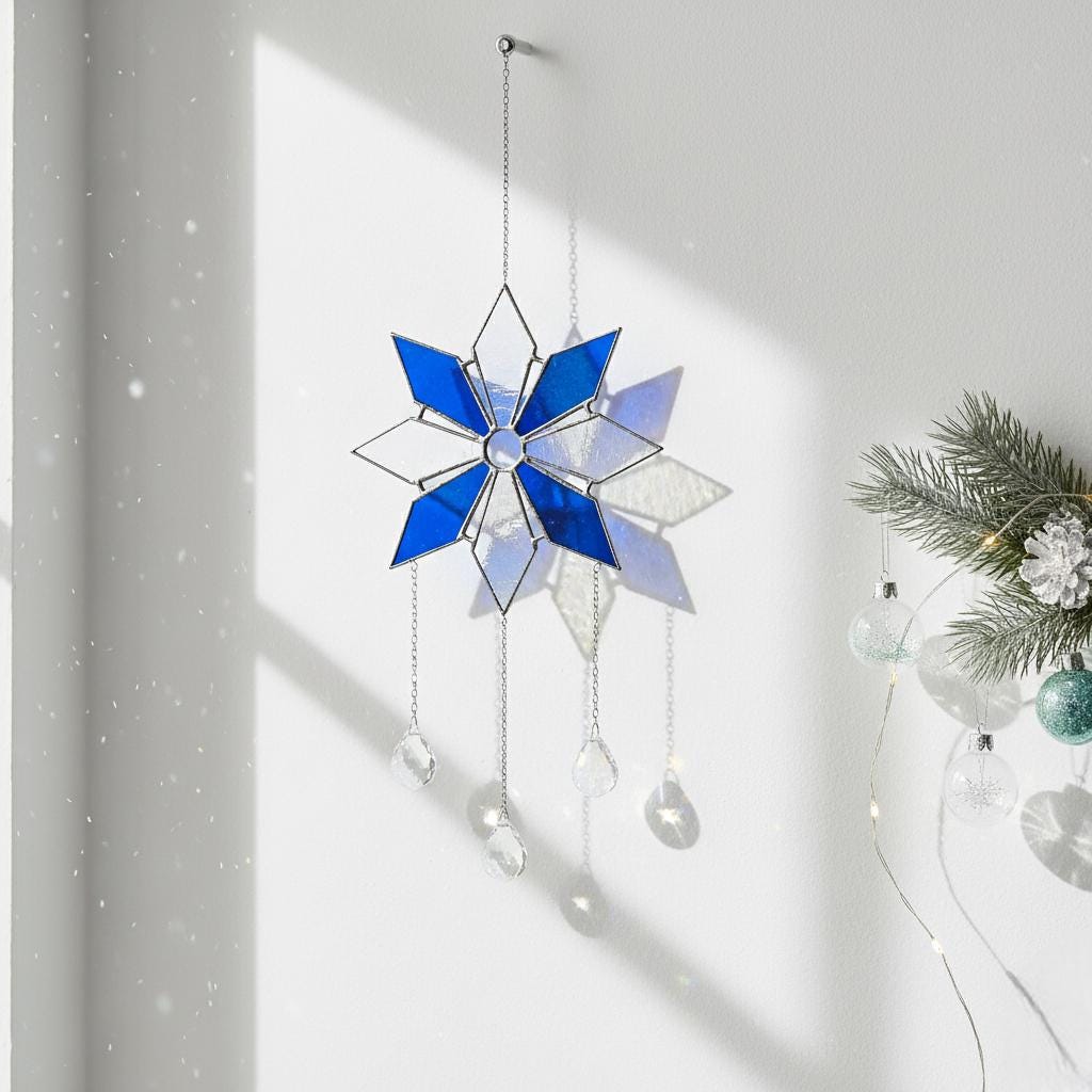 Stained Glass Snowflake Ornament, Christmas Window Suncatcher, Custom Engraved Holiday Decor, Xmas Gift for Mom, Unique Winter Decor - Image 13