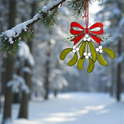 Custom Stained Glass Christmas Ornament Mistletoe Holly,Festive Holiday Decor, Unique Handmade Sun catcher Gift, Custom Color Ribbon Options - Image 6