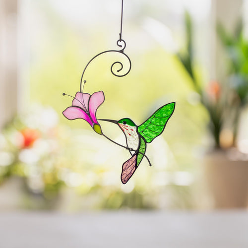 Hummingbird stained glass window hangings Godfather gift Hummingbird ornament Home decor items aesthetic - Image 1
