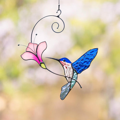 Hummingbird gifts stained glass window hangings Great grandma gift Hummingbird stained glass suncatcher Garden decoration - Image 1