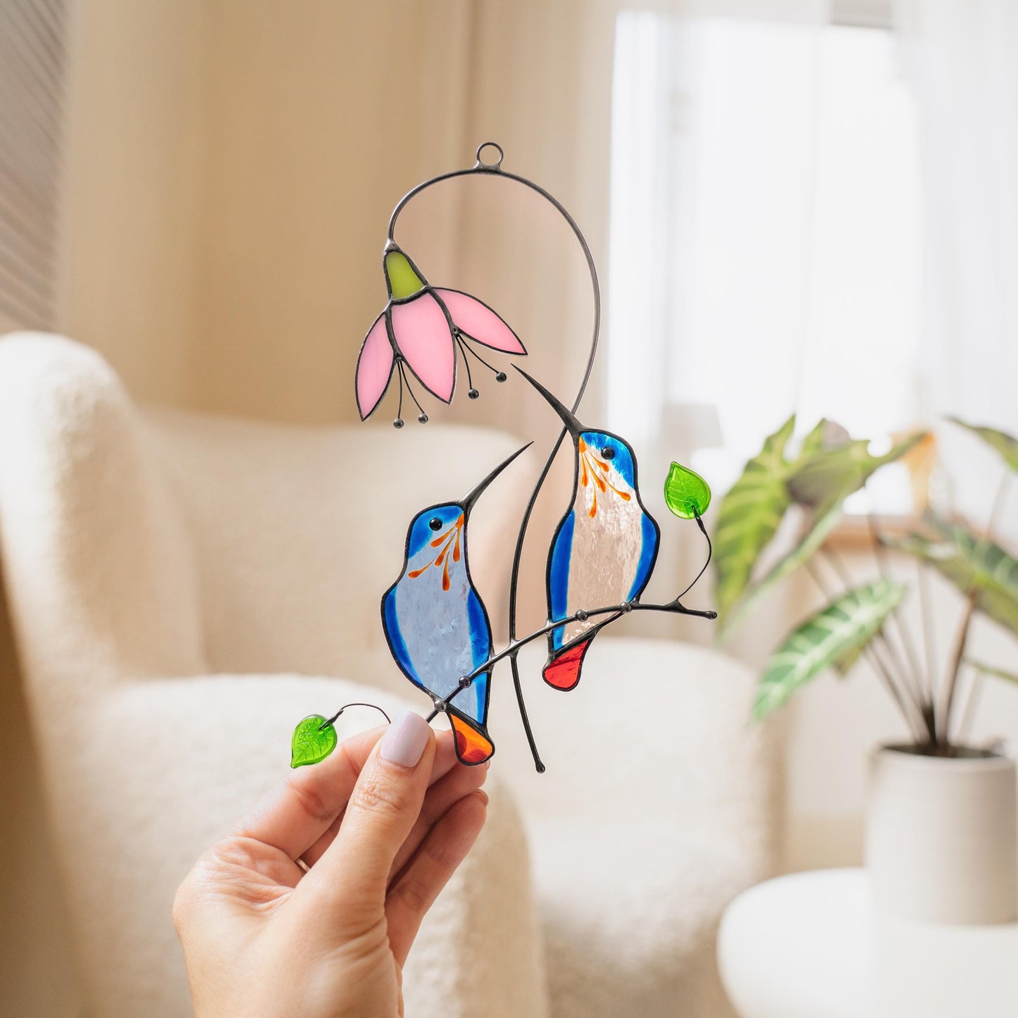 Hummingbird stained glass bird Sister in law gifts Hummingbird gifts stained glass window hangings Cardinal ornament Hummingbird suncatcher - Image 19