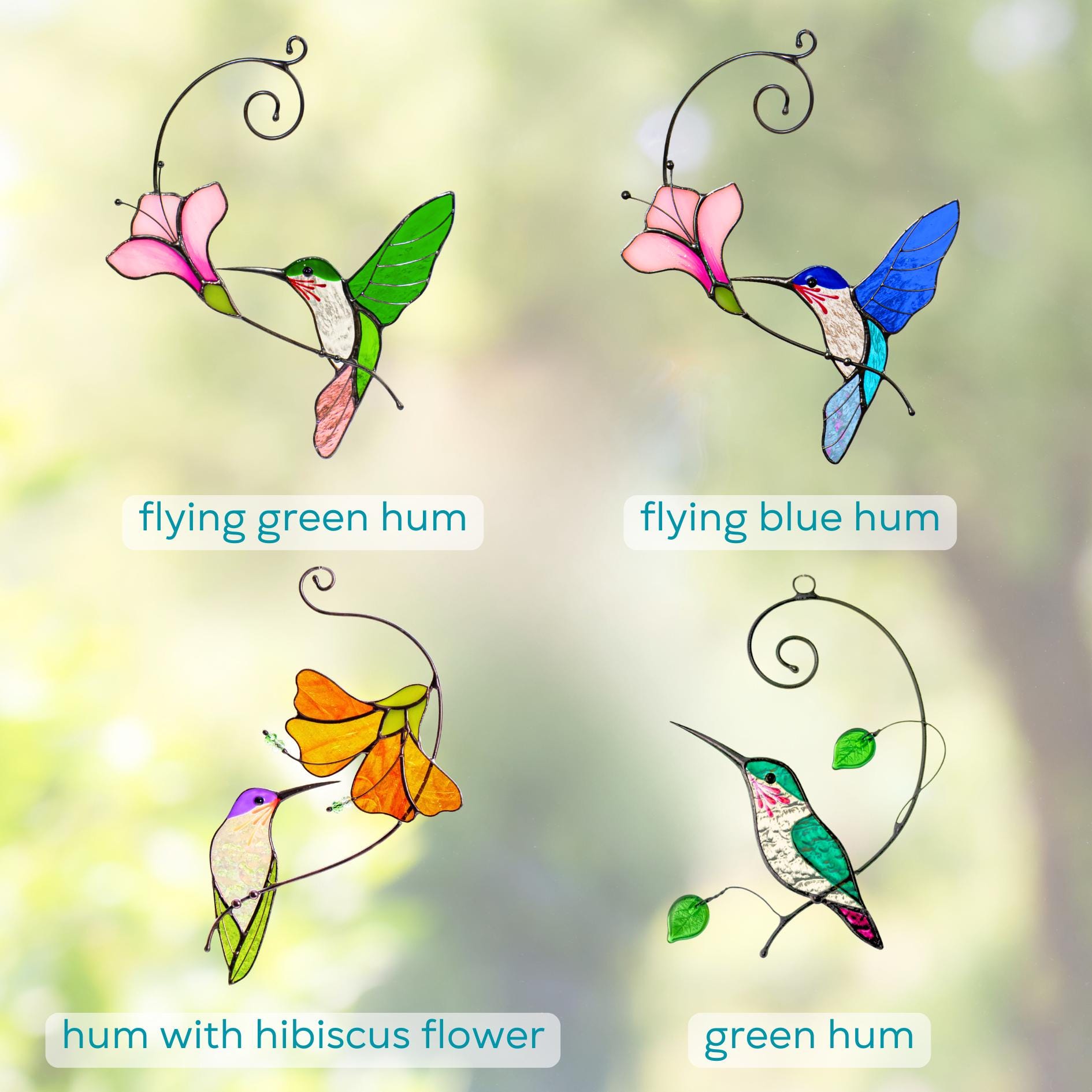 Hummingbird stained glass sun catcher Grandma gifts Flower stained glass window hangings - Image 4