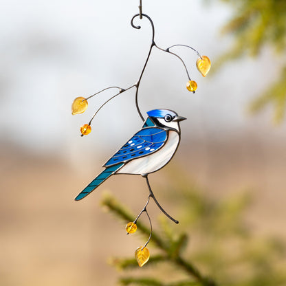 Blue jay stained glass suncatcher Gifts for sister Bird art stained glass window hangings New home ornament - Image 9