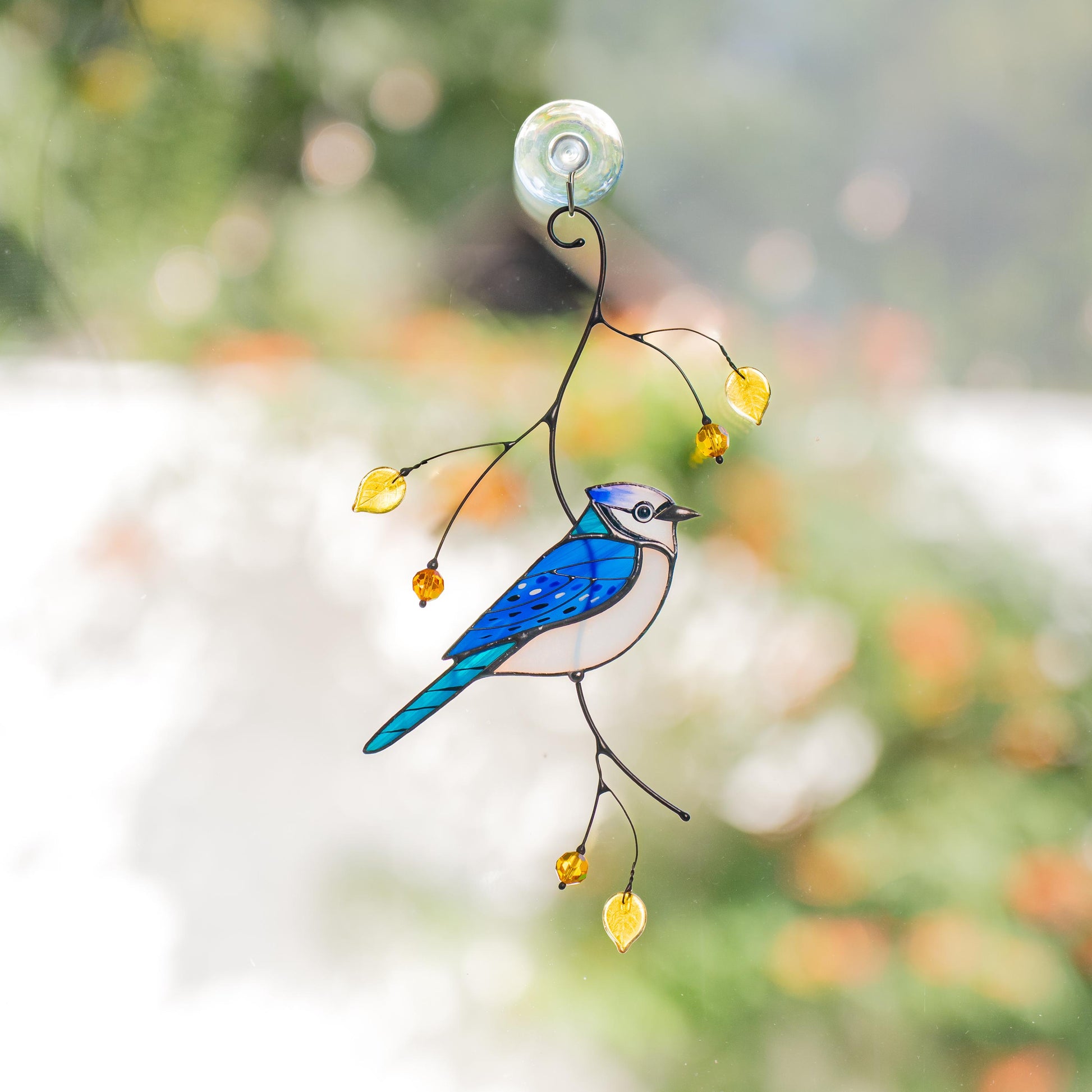 Blue jay stained glass bird suncatcher Grandma core Bird decor stained glass window hangings Room decor aesthetic - Image 3