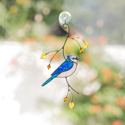 Blue jay stained glass bird suncatcher Grandma core Bird decor stained glass window hangings Room decor aesthetic - Image 3