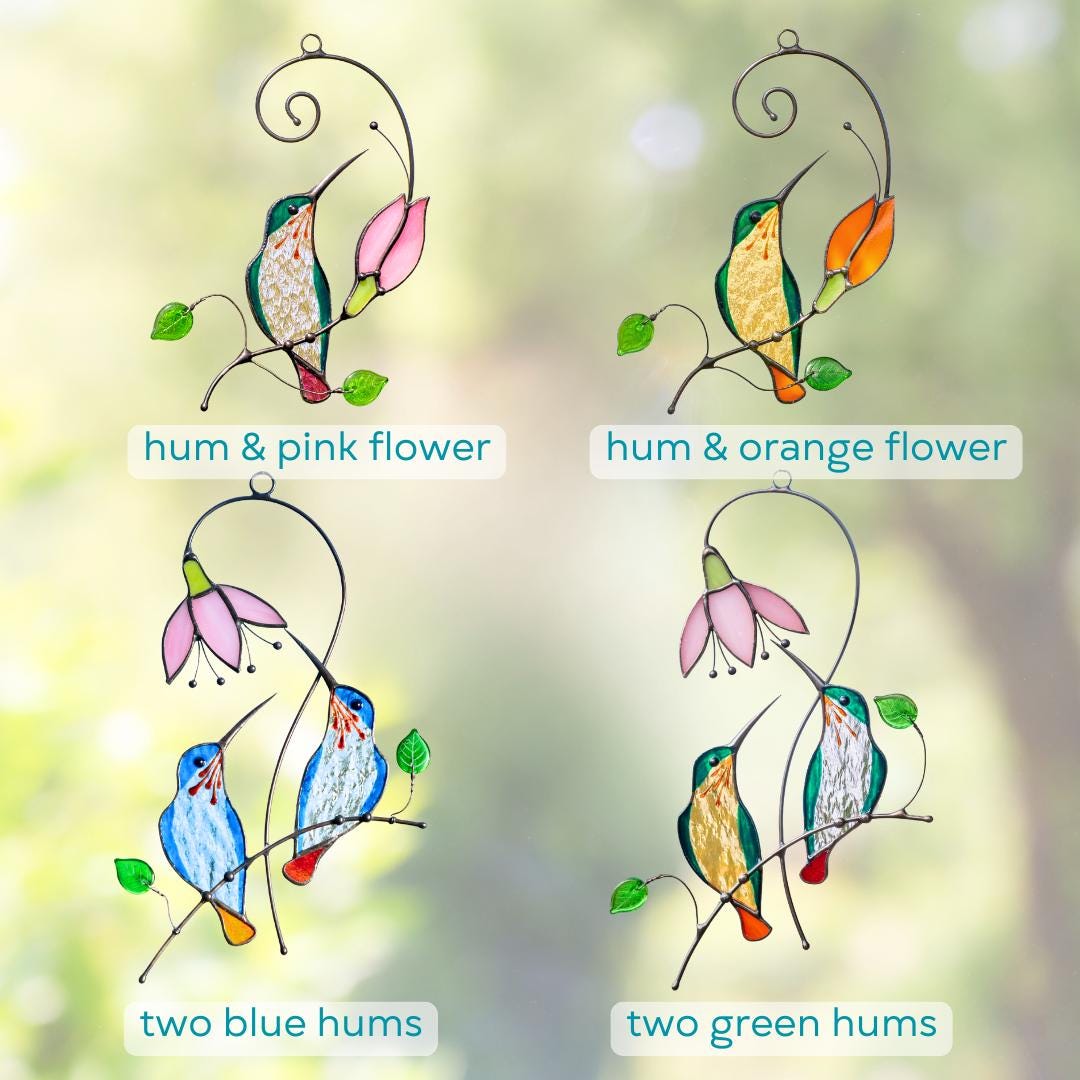 Hummingbird gifts stained glass window hangings Great grandma gift Hummingbird stained glass suncatcher Garden decoration - Image 4