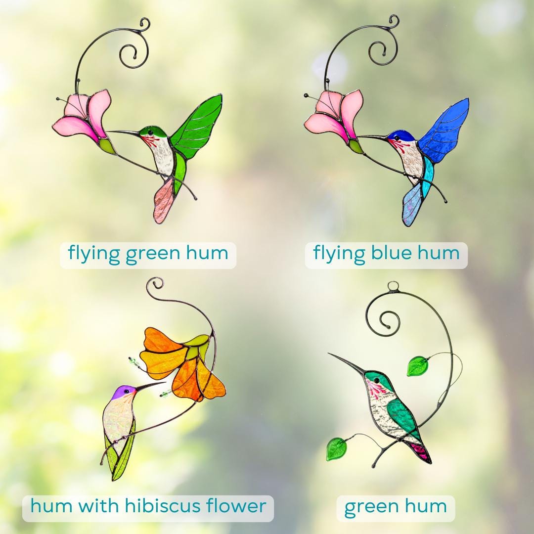Stained glass window hangings Mother in law gift Handmade product Stained glass hummingbird suncatcher Flower suncatcher Bird lover gifts - Image 3