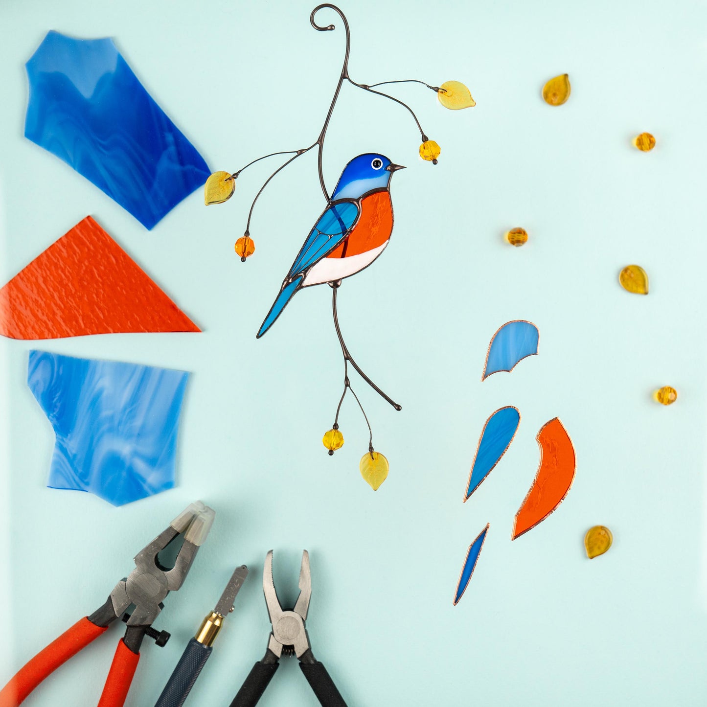 Bluebird stained glass suncatcher Mother in law gifts Bird wall art stained glass window hangings New home gift Garden decoration - Image 11