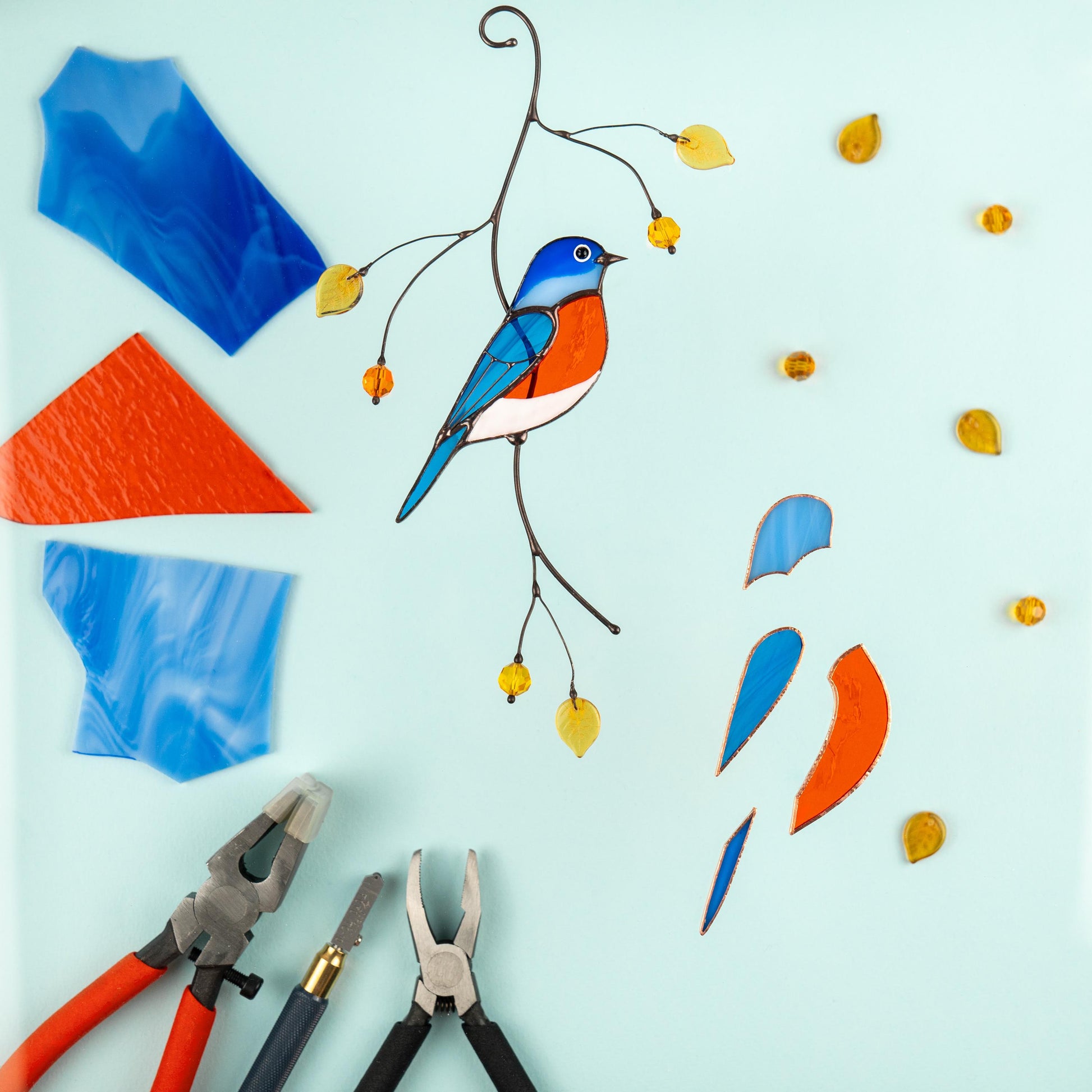 Bluebird stained glass suncatcher Mother in law gifts Bird wall art stained glass window hangings New home gift Garden decoration - Image 11