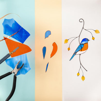 Bluebird stained glass window hangings Unique gift for mom Stained glass bird ornament Bird wall art - Image 3