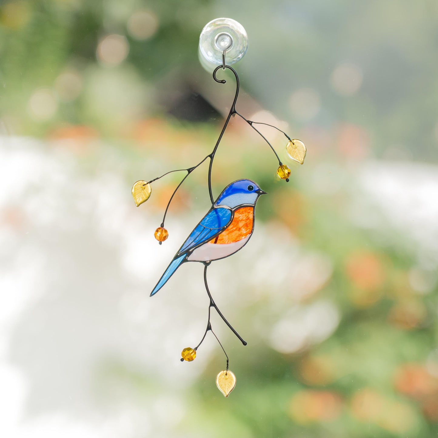 Bluebird stained glass window hangings Unique gift for mom Stained glass bird ornament Bird wall art - Image 9