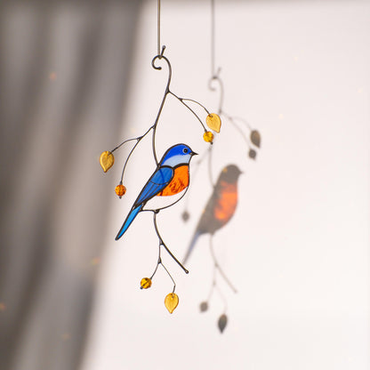 Bluebird stained glass window hangings Unique gift for mom Stained glass bird ornament Bird wall art - Image 17