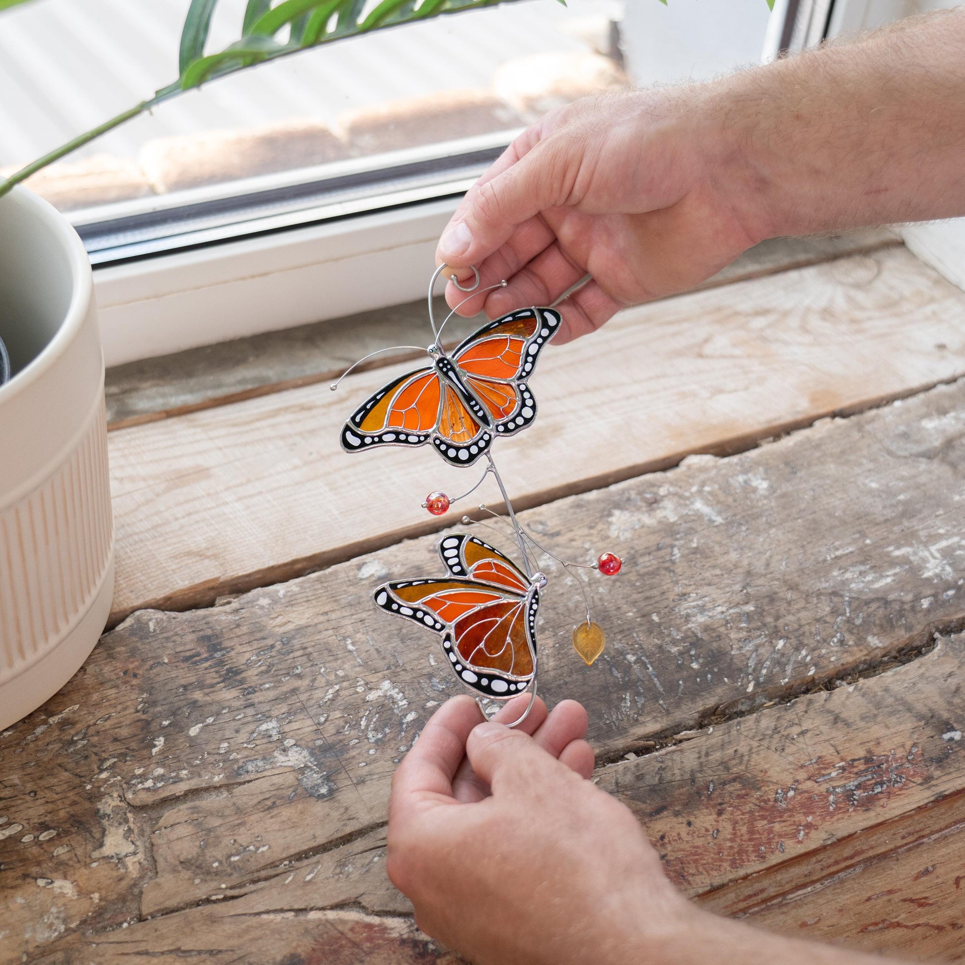 Stained glass monarch butterfly Best gift for mom Butterfly gifts stained glass window hangings Patio decor - Image 15
