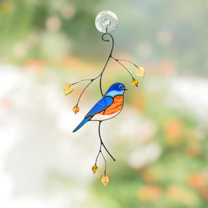 Bluebird stained glass bird suncatcher Daughter in law gift Bird love gifts stained glass window hangings Patio decor - Image 1