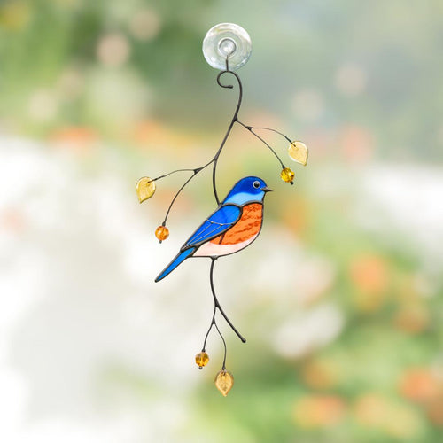 Bluebird stained glass bird suncatcher Daughter in law gift Bird love gifts stained glass window hangings Patio decor - Image 1