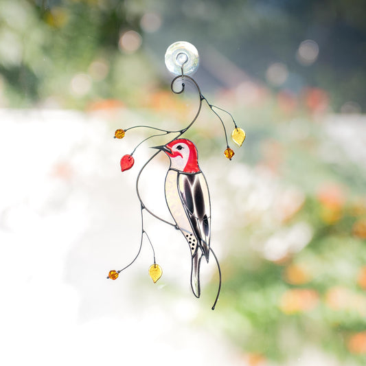 Woodpecker stained glass suncatcher New homeowner gift backyard decor - Image 3