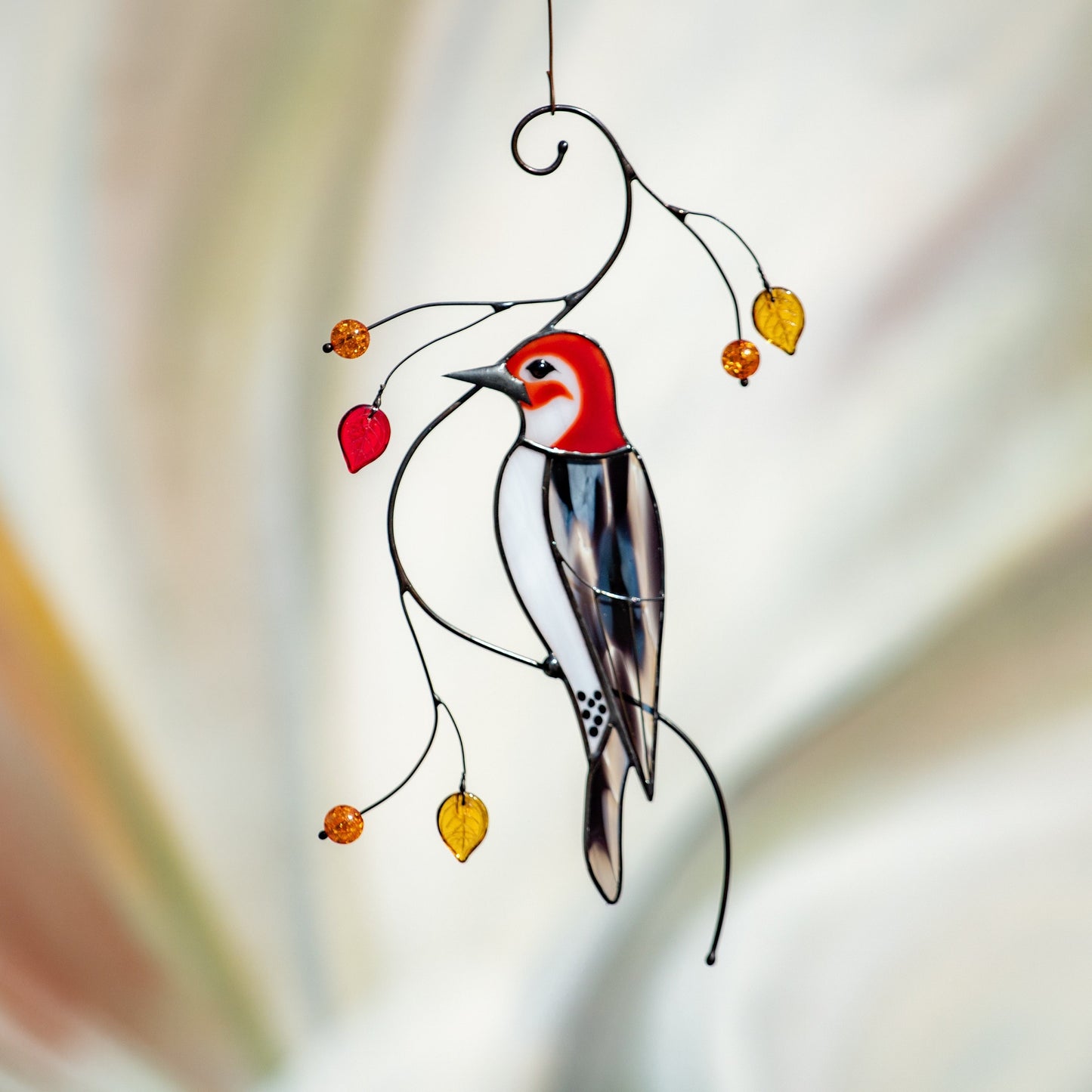 Woodpecker stained glass suncatcher New homeowner gift backyard decor - Image 10