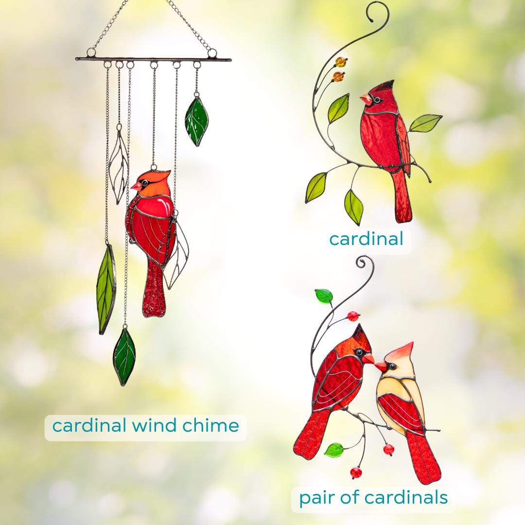 Cardinal stained glass window hangings Loss of a loved one Custom stained glass bird suncatcher Godfather gift - Image 5