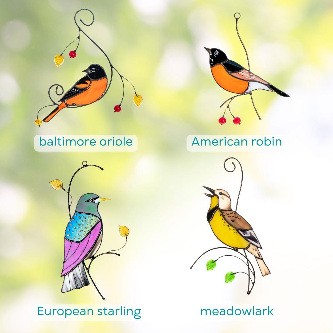 Western meadowlark stained glass suncatcher House warming gifts new home Bird stained glass window hangings - Image 3