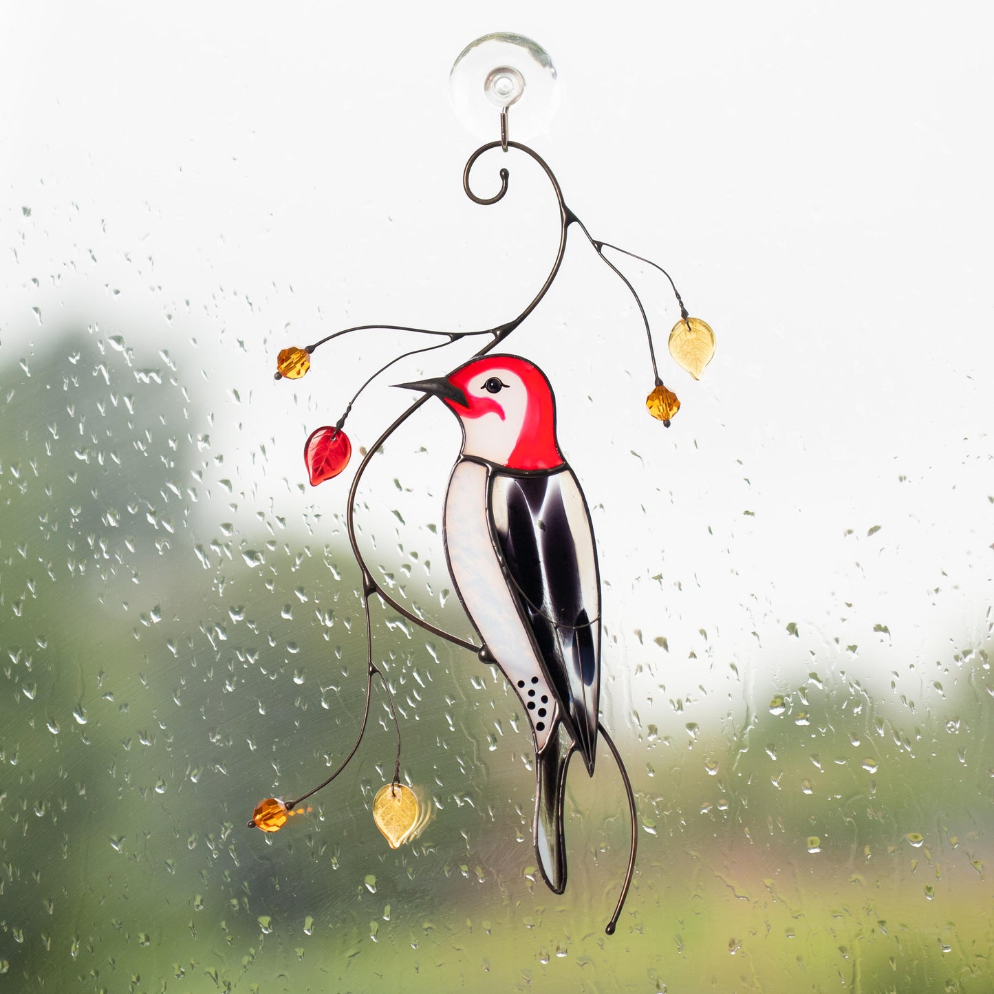 Woodpecker stained glass window hangings Godfather gift Stained glass fairy garden decoration Bird lover gifts - Image 17
