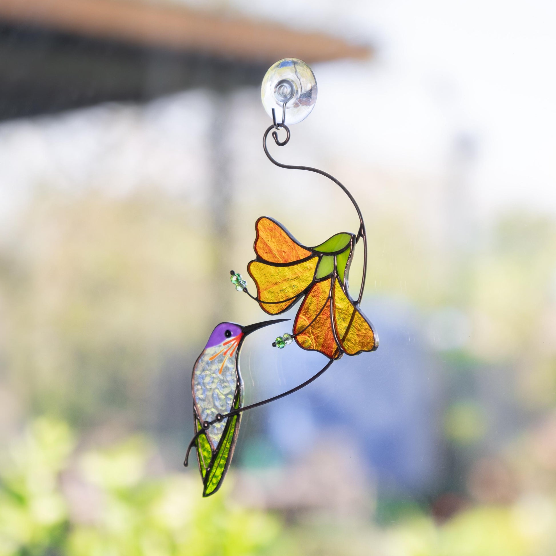 Hummingbird stained glass sun catcher Grandma gifts Flower stained glass window hangings - Image 14