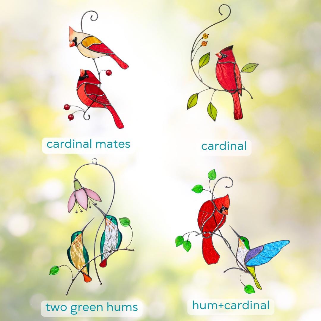 Hummingbird stained glass bird Godmother gifts Hummingbird ornament stained glass window hangings Bird lover gifts - Image 4