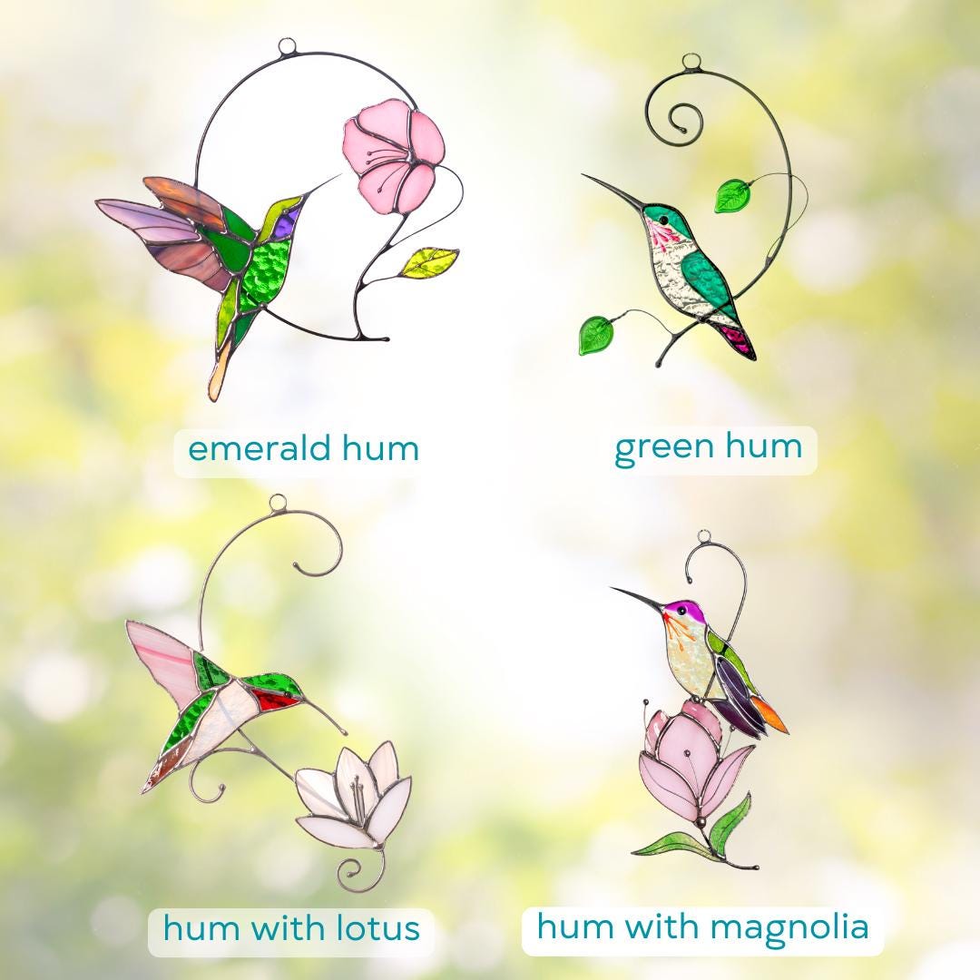 Hummingbird stained glass window hangings Unique gift for mom Custom stained glass bird ornament Flower suncatcher - Image 3
