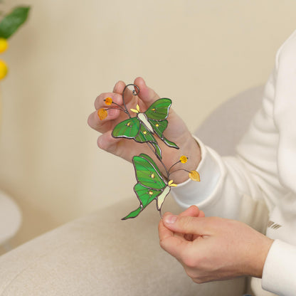 Lunar moth art Stained glass window hangings Luna moth suncatcher Cottagecore decor Moth wings Garden stakes - Image 12