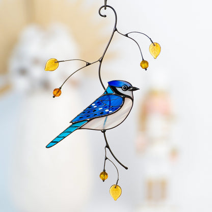 Blue jay stained glass bird suncatcher Grandma core Bird decor stained glass window hangings Room decor aesthetic - Image 1