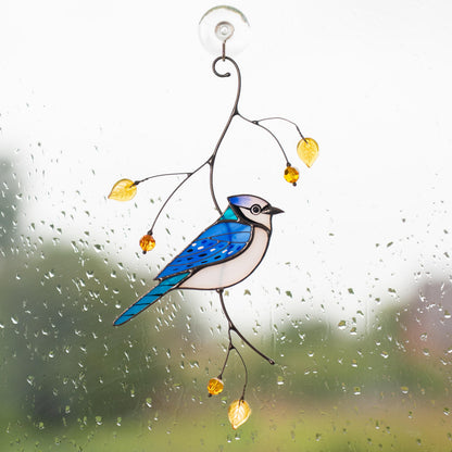 Blue jay stained glass bird suncatcher Grandma core Bird decor stained glass window hangings Room decor aesthetic - Image 9