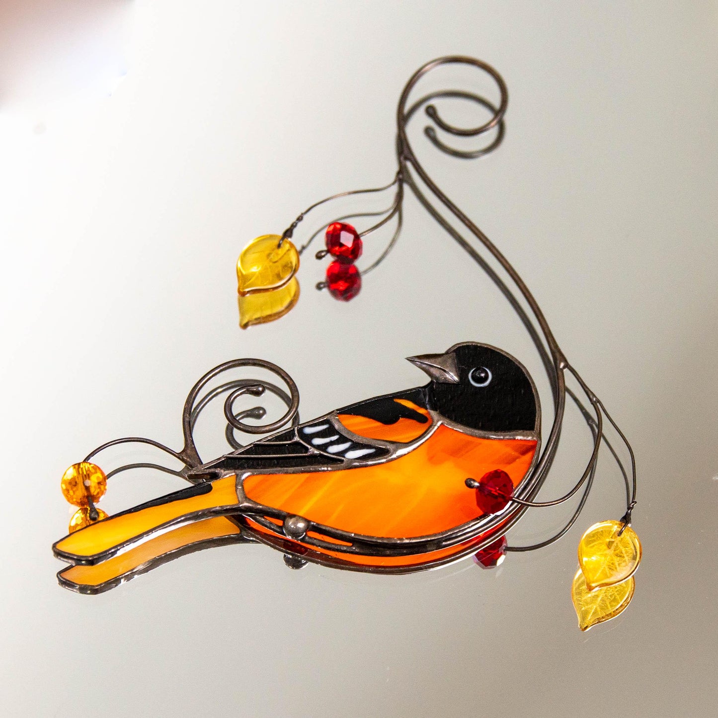 Baltimore oriole stained glass window hangings Bird suncatcher Garden art - Image 15