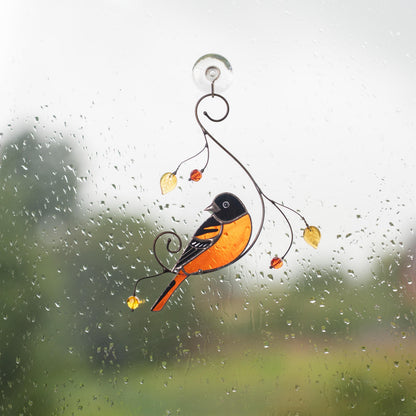 Baltimore oriole stained glass window hangings Bird suncatcher Garden art - Image 14