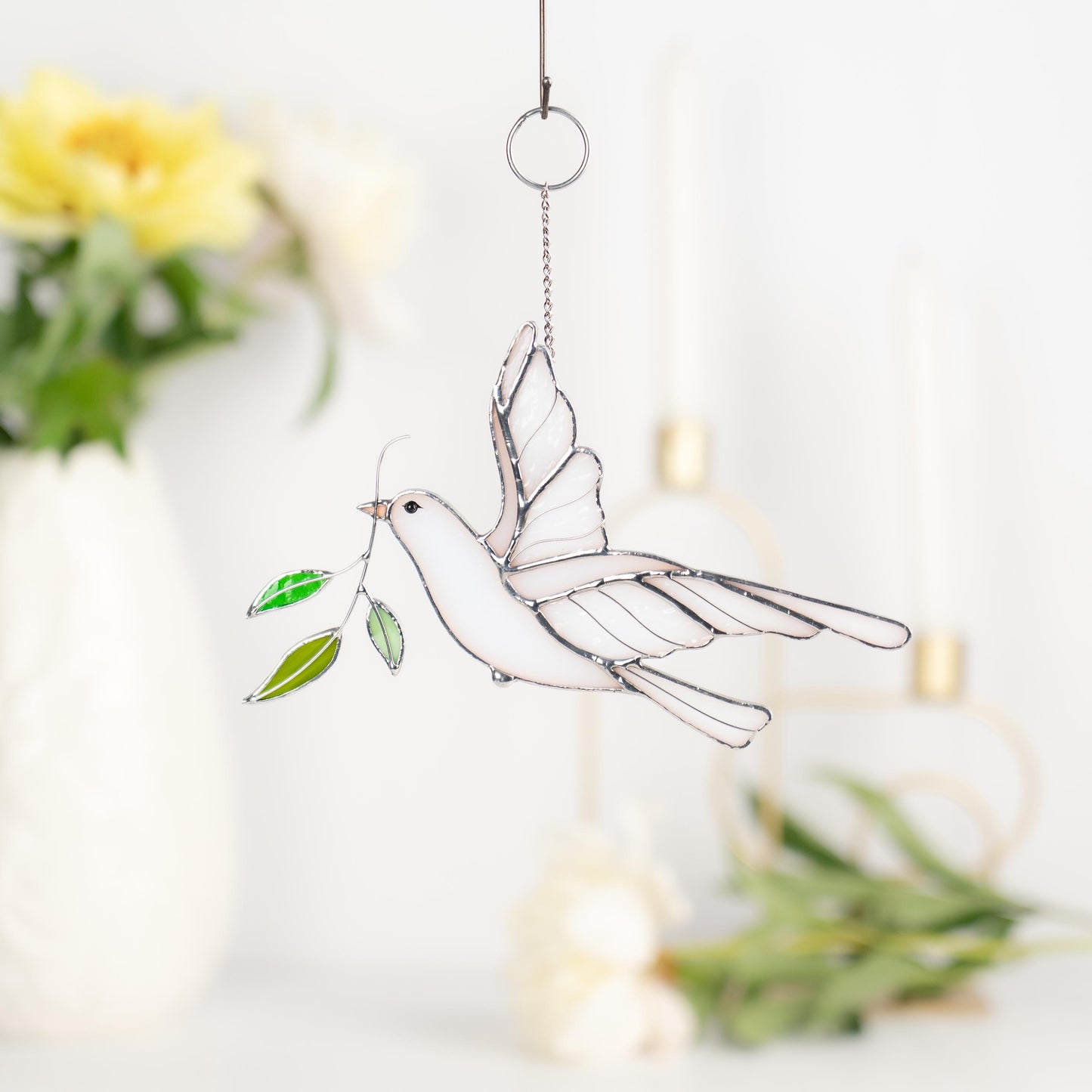 Dove stained glass window hangings Mother in law wedding gift White dove fairy garden accessories Stained glass bird suncatcher - Image 13