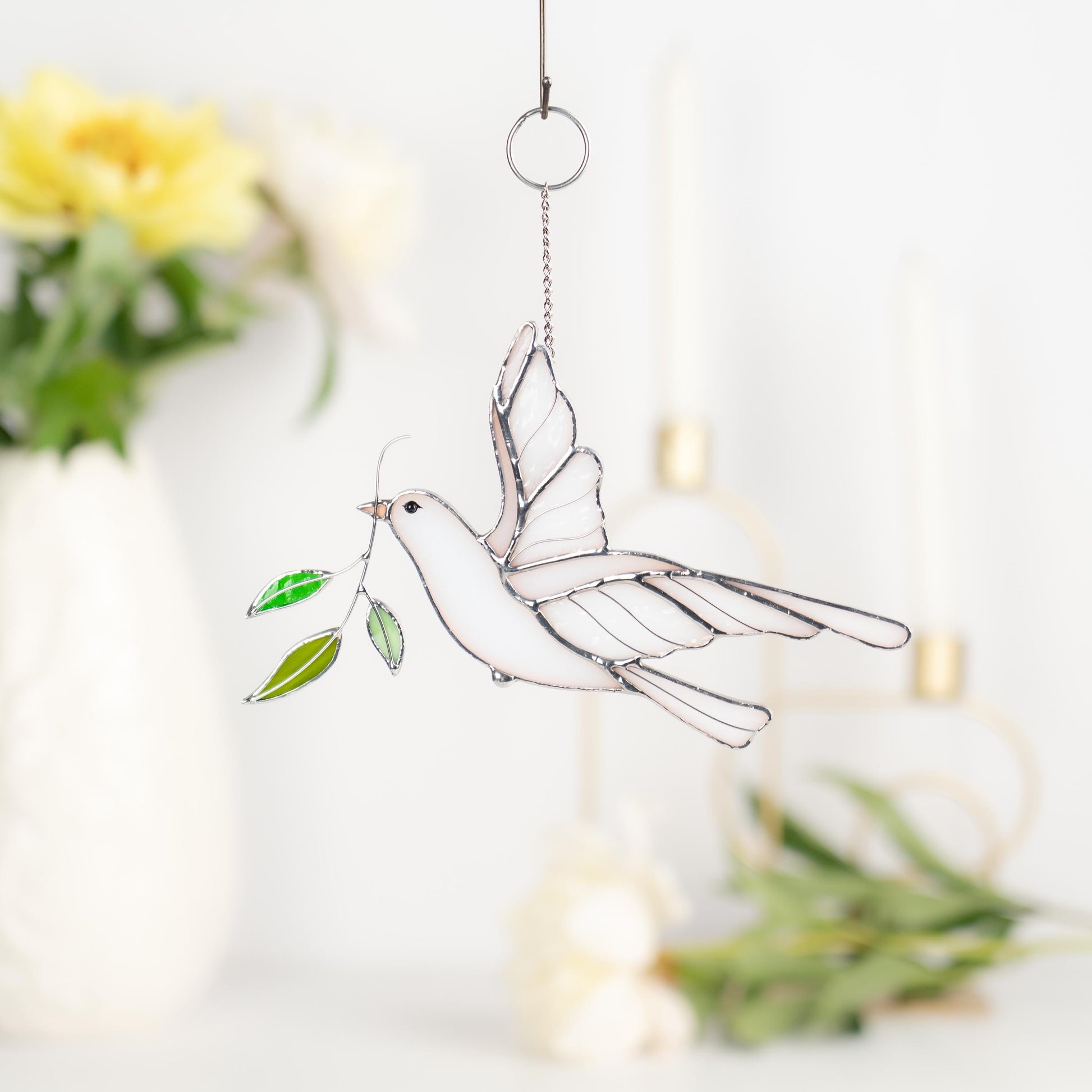 Dove stained glass window hangings Mother in law wedding gift White dove fairy garden accessories Stained glass bird suncatcher - Image 13