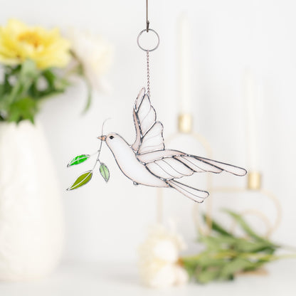 Dove stained glass window hangings Mother in law wedding gift White dove fairy garden accessories Stained glass bird suncatcher - Image 13