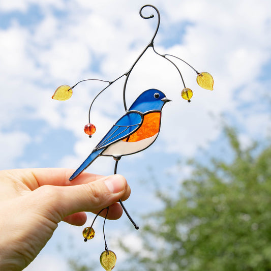 Bluebird stained glass suncatcher Mother in law gifts Bird wall art stained glass window hangings New home gift Garden decoration - Image 1